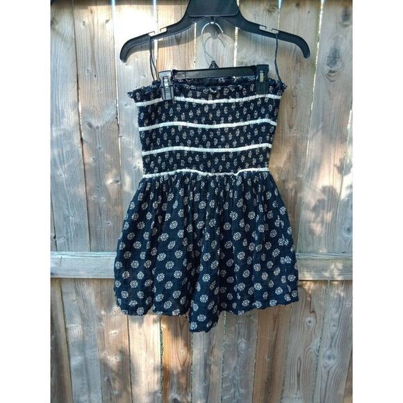 X-Small Free People Romper Daisy Floral Black Tube Top Smocked Back Strapless - Picture 3 of 7